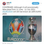 <b>欧足联官方：明夏欧洲杯名称仍为“2020欧洲杯”</b>